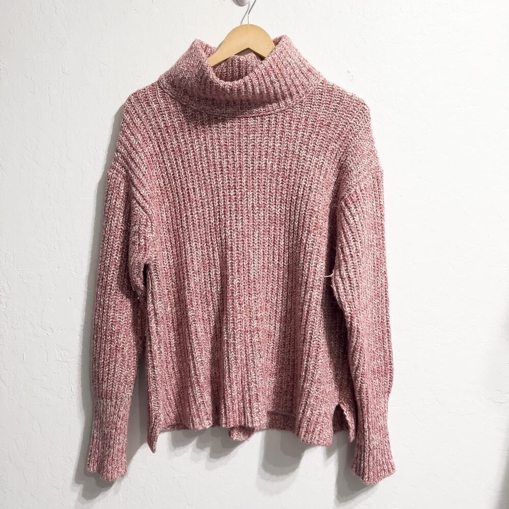 Point Sur J. Crew Sweater XL Marled Pink Mock Neck Long Sleeve Chunky Knit